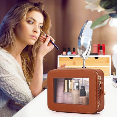 Pinkmik Travel Clear Makeup Bag, (Brown, M+SLIM) - color: B1/Brown, size: M+SLIM