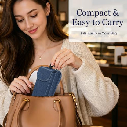 FINTIE Double Glasses Case with Carabiner Hook, Vegan Leather Eyeglass Case - color: Navy