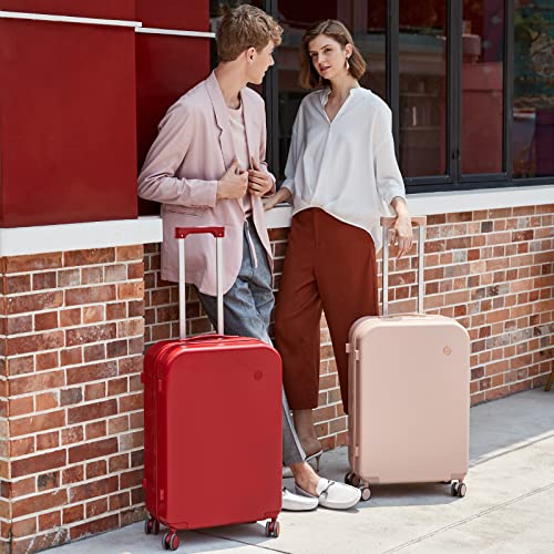 mixi Luggage Suitcase with Spinner Wheels, Hardside Rolling Suitcase PC with Cover & TSA Lock Lightweight Travel Case 24in Checked in, Pink - color: Pink, size: 24in Checked in