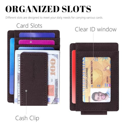 Toughergun Slim Wallet for Men RFID Blocking Money Clip, Minimalist Front Pocket Credit Card Holder, Magnetic Thin Mens Wallets with ID Window - color: Deep Purple