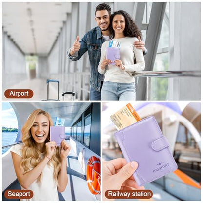 Passport Holder for Travel Essentials Wallet Cover Case Women Men Gift - color: D-Light Purple