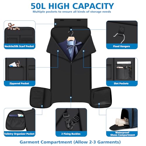 Convertible Garment Bag for Travel, 4-in-1 Backpack for Women Men, 3pcs 50L - color: C-Blue