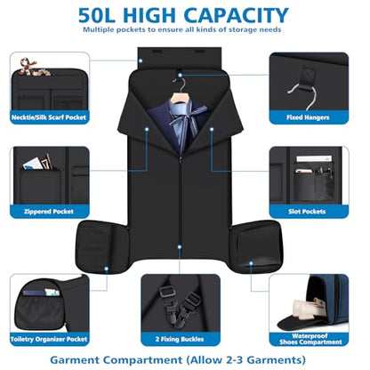Convertible Garment Bag for Travel, 4-in-1 Backpack for Women Men, 3pcs 50L - color: C-Blue