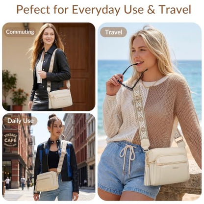 Vegan Leather Crossbody Bags for Women Anti theft Purses and Handbag - color: Beige White