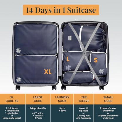 TRIPPED Travel Gear Extra Large Compression Packing Cubes 6-Piece Set - color: Navy Blue