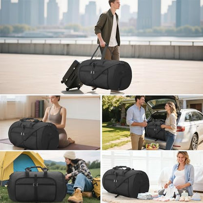 80L EXTRA LARGE Foldable Waterproof Travel duffle Bag for Men and Women - color: Black, size: 80L