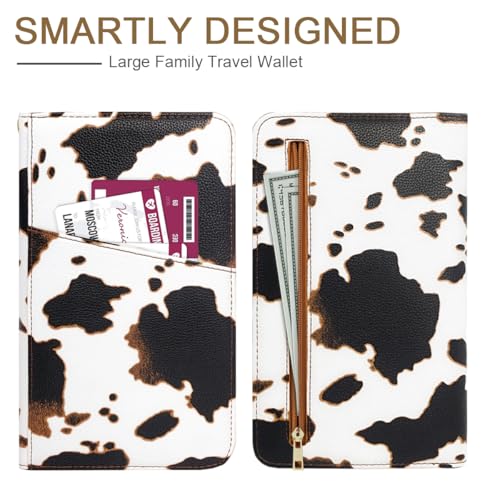 Family Passport Holder Wallet RFID Blocking Document Organizer - color: Brown Cow