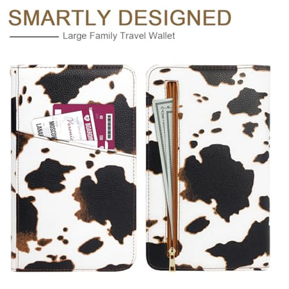 Family Passport Holder Wallet RFID Blocking Document Organizer - color: Brown Cow