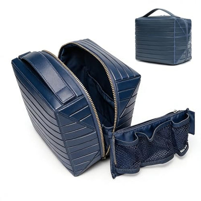 Fold Down Parallel Makeup Bag,Toiletry Bag Travel Organizer,Large,Navy Blue - color: Navy Blue