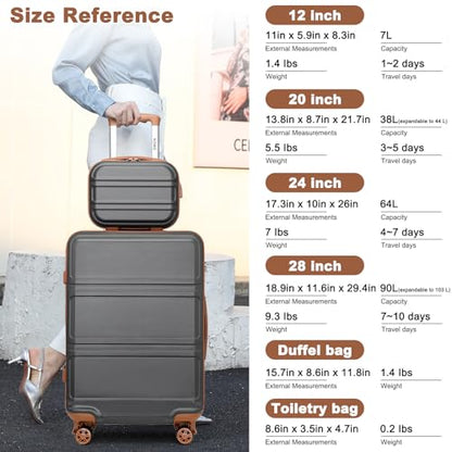 Kono Suitcase Set 3 Piece Luggage Set Expandable with Spinner Wheels - color: Apricot Grey, size: 6-piece set (Db/Tb/12/20/24/28)