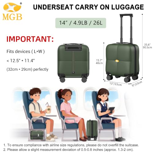 MGB 14 Inch Underseat Carry On Luggage with Wheels, Dark Green - color: Dark Green