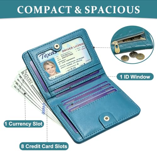 Small RFID Womens Wallet Travel Bifold Compact Slim thin Credit Card Holder - color: Dark Green