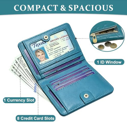 Small RFID Womens Wallet Travel Bifold Compact Slim thin Credit Card Holder - color: Dark Green