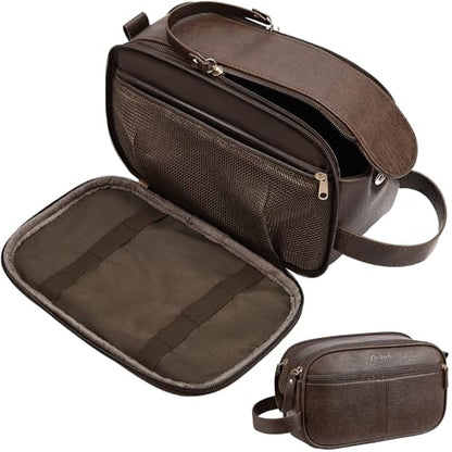 PU Leather Toiletry Bag for Men, Dark Brown - color: Dark Brown