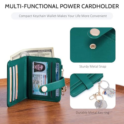 POIUGOYA Slim Wallet for Women RFID Card Holder Keychain - color: Forest Green