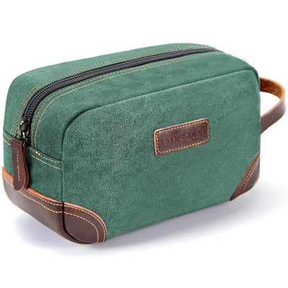 emissary Men's Canvas Travel Toiletry Bag, Leather Dopp Kit - Green - color: Green