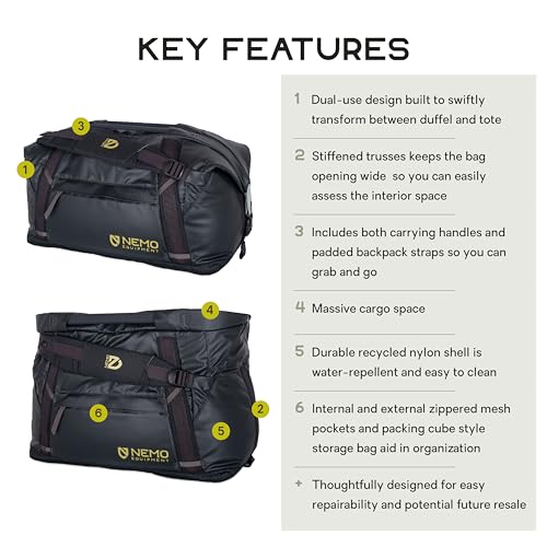 NEMO Equipment Double Haul Duffel & Tote Bag - Black - 30L - color: Black, size: 30L