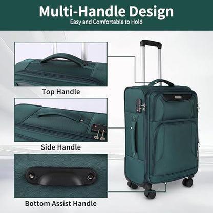 WireHot 3-Piece Softside Expandable Luggage Set, Dark Green, 20in/24in/28in - color: Dark Green