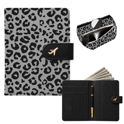 RFID Passport Holder with Tracker Slot, Leather Travel Wallet - color: Leopard Print