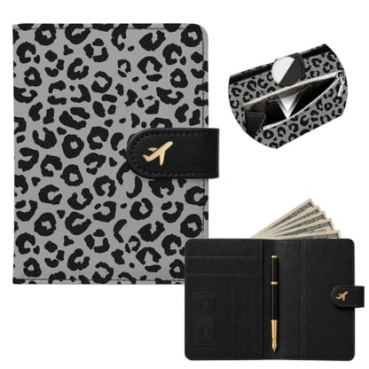 RFID Passport Holder with Tracker Slot, Leather Travel Wallet - color: Leopard Print