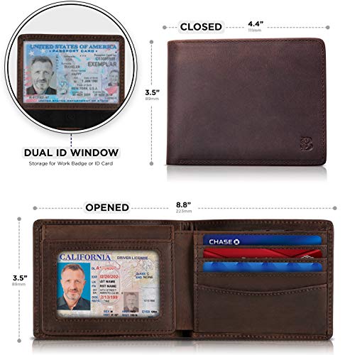 2 ID Window RFID Blocking Wallets for Men, Full Grain Leather Mens Bifold - color: A. Texas Brown Executive