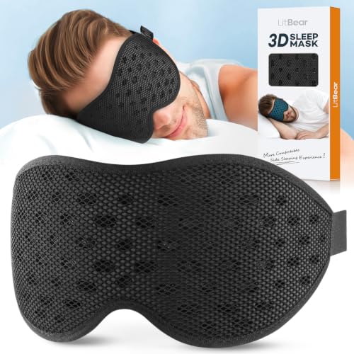 LitBear Breathable Sleep Mask, 3D Eye Mask Sleep for Side Sleepers Women Men - color: Black
