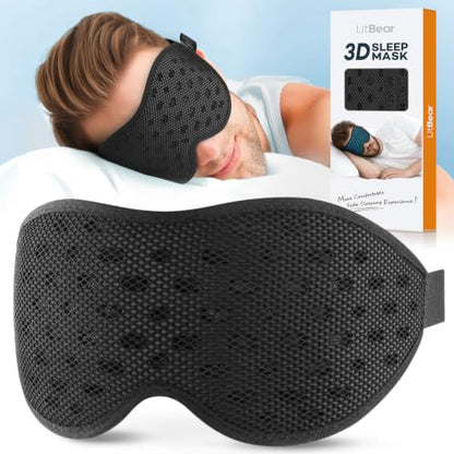 LitBear Breathable Sleep Mask, 3D Eye Mask Sleep for Side Sleepers Women Men - color: Black