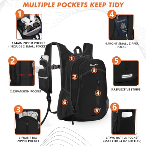 Seektop Small Hiking Backpack Expandable 12L-15L - color: Black