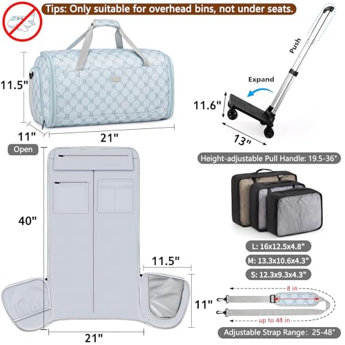 Rolling Garment Bag for Travel, 50L Duffle Bag with Shoe Compartment, 4pcs - color: Blue