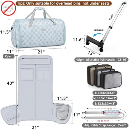 Rolling Garment Bag for Travel, 50L Duffle Bag with Shoe Compartment, 4pcs - color: Blue