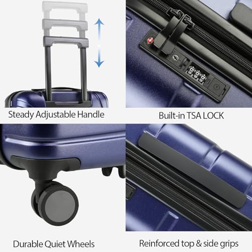 VANKEAN 20" Expandable Hardshell Spinner Carry-On with TSA Lock Approved - color: Navy
