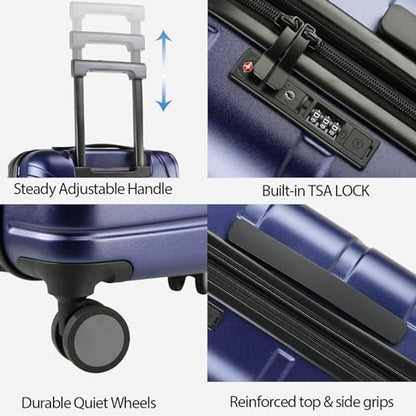 VANKEAN 20" Expandable Hardshell Spinner Carry-On with TSA Lock Approved - color: Navy