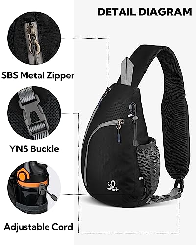 WATERFLY Crossbody Sling Bag, Small Shoulder Chest Backpack - color: Black/W