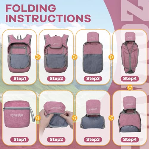 ZOMAKE Lightweight Packable Backpack, 10L Small Foldable Daypack for Hiking - color: Pink A1, size: 10L
