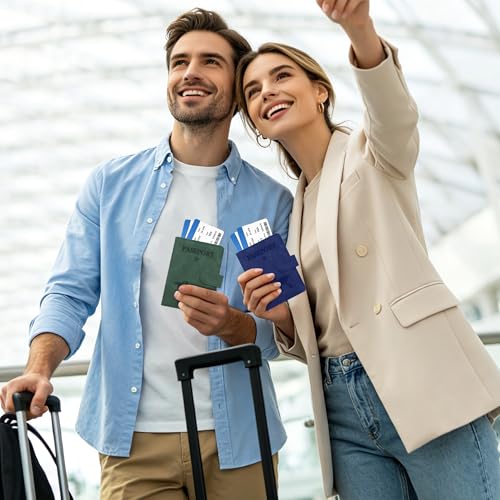 2 Pack Passport Book Holders, PU Leather Passport Cover - color: Dark Green & Dark Blue