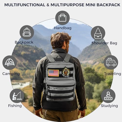 9L Mini Tactical Backpack for Men and Women, Gym Hiking Travel Daypack - color: Gray