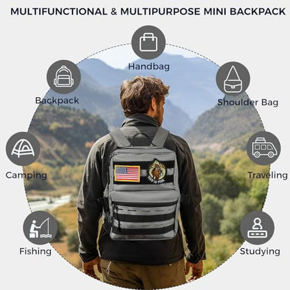 9L Mini Tactical Backpack for Men and Women, Gym Hiking Travel Daypack - color: Gray
