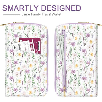 Family Passport Holder Wallet RFID Blocking Document Organizer - color: White Daisy