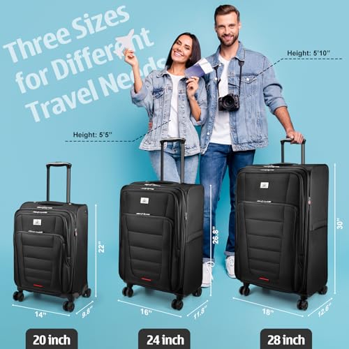 Verdi Luggage 2 Piece Set Suitcase Spinner Wheels Softshell Expandable, Carry On Luggage with USB Port (Black, 2-Piece set(20/24)) - color: Black, size: 2-Piece set(20/24)