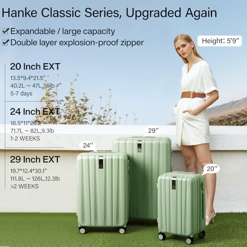 Hanke 24 Inch Expandable Medium Checked Luggage with 8 Spinner Wheels - color: Bamboo Green, size: 24 Inch EXT