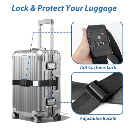 TSA Approved Luggage Straps with Combination Lock (Straight Black) - color: Straight Black