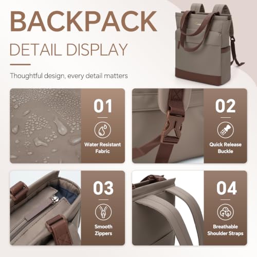 EMPSIGN Tote Backpack for Women, Work & Travel Bag, Fits 15.6" Laptop - color: Mocha/Coffee