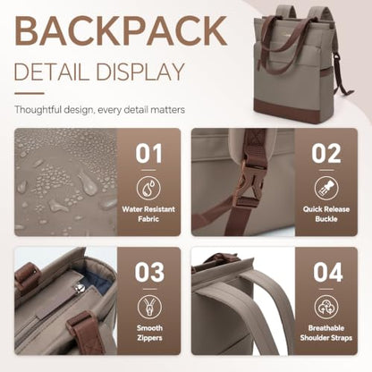 EMPSIGN Tote Backpack for Women, Work & Travel Bag, Fits 15.6" Laptop - color: Mocha/Coffee