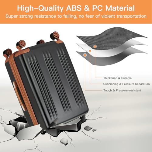Kono 24 Inch Expandable Checked Luggage with Spinner Wheels TSA Lock - color: Black&Brown, size: 24"
