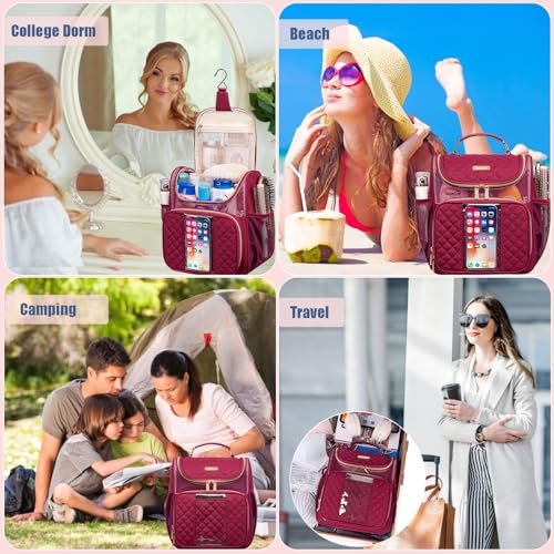 Otevan Large Toiletry Bag for Women Men,Quick Dry Hanging Toiletry Bag - color: WineRed