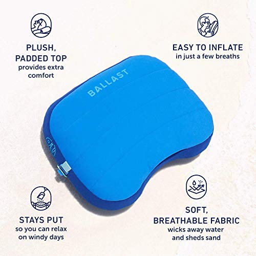 Ballast Beach Pillow – Comfy, Durable & Compact, Stays Put on Windy Beaches with Patented Sand Pouch, Inflatable Pillow for Beaches, Pools, Camping, Festivals and Travel (Palace Blue) - color: Palace Blue