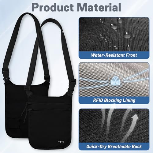 Anti-Theft Money Belt Crossbody Dual-Strap RFID Blocking Hidden Travel Wallet - color: Black