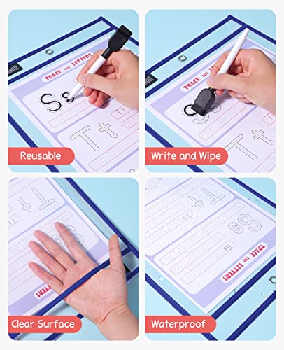 GAMENOTE 30 Pack Dry Erase Pockets, 10x14 Reusable Sleeves, Blue - color: Blue, size: 30 Pack