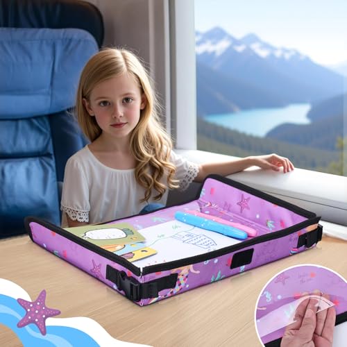 Kids Tray Table Cover, Airplane Tray Cover with Pockets - color: Purple