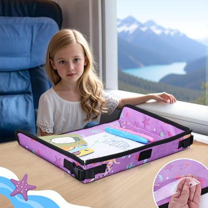 Kids Tray Table Cover, Airplane Tray Cover with Pockets - color: Purple